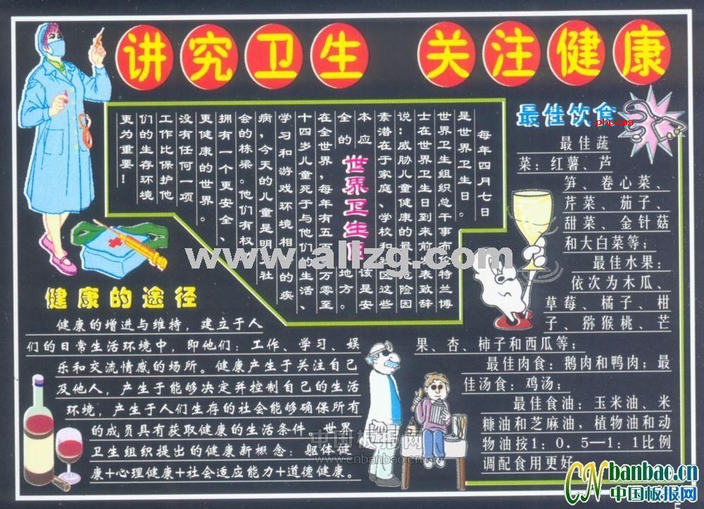 卫生日专题黑板报:讲究卫生 关注健康