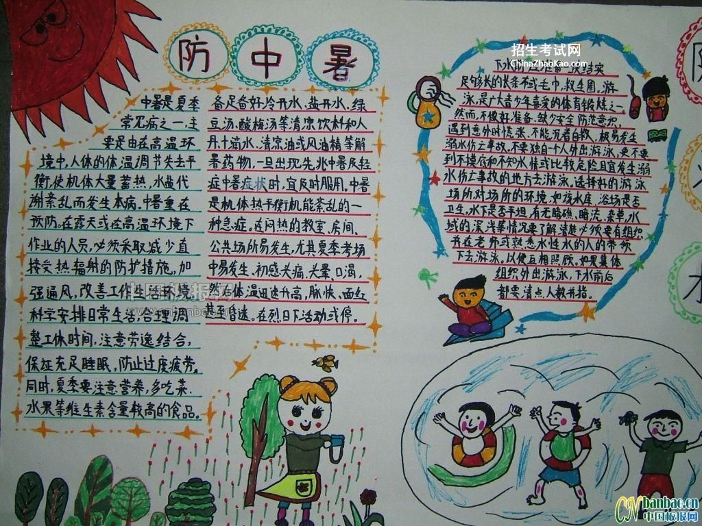 防中暑防溺水手抄报设计图片2张